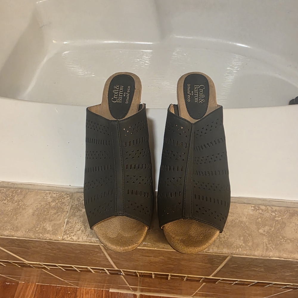 Chase + Chloe Black Peep Toe Mules